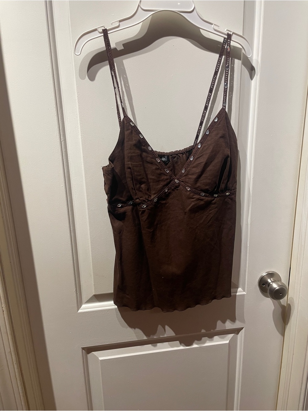 Daisy Fuentes Chocolate Brown Embellished Spaghetti Strap Cami